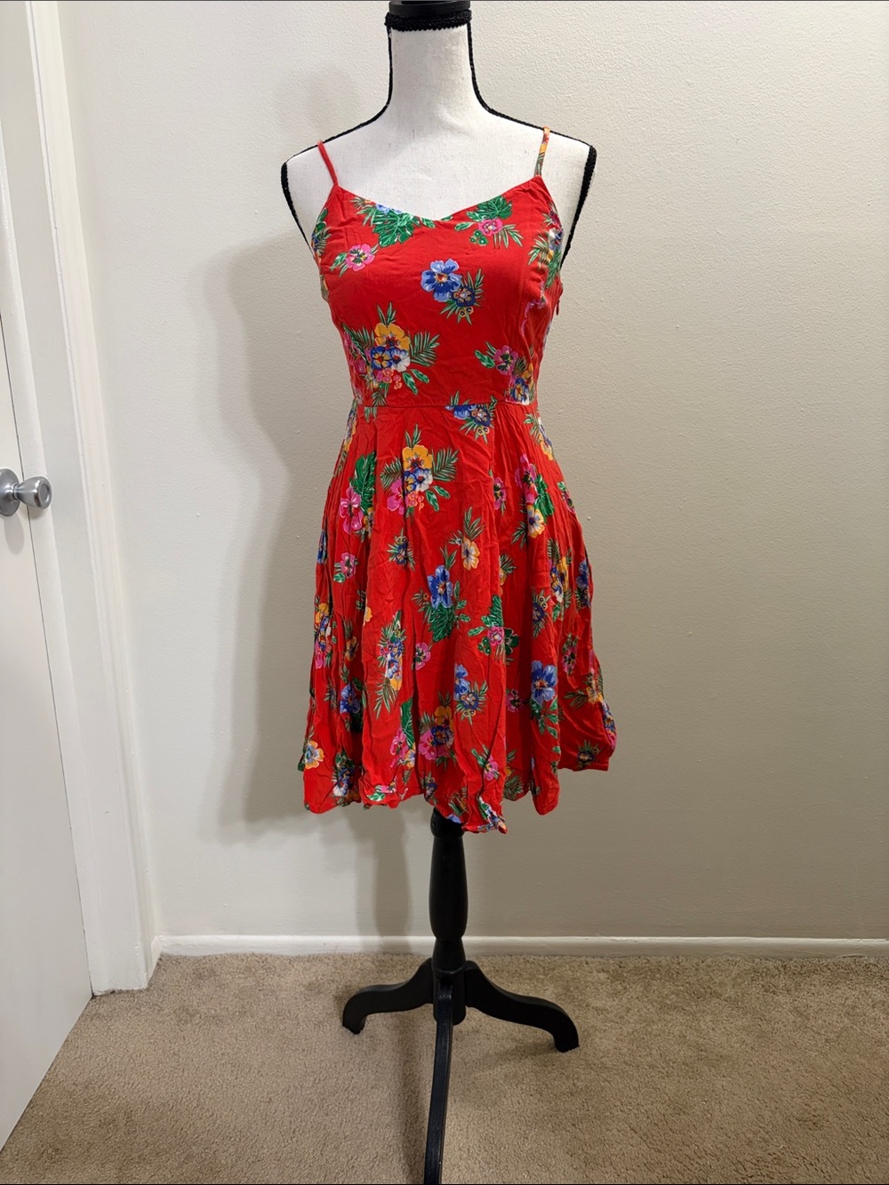 Old Navy Red Floral Spaghetti-Strap Mini Dress